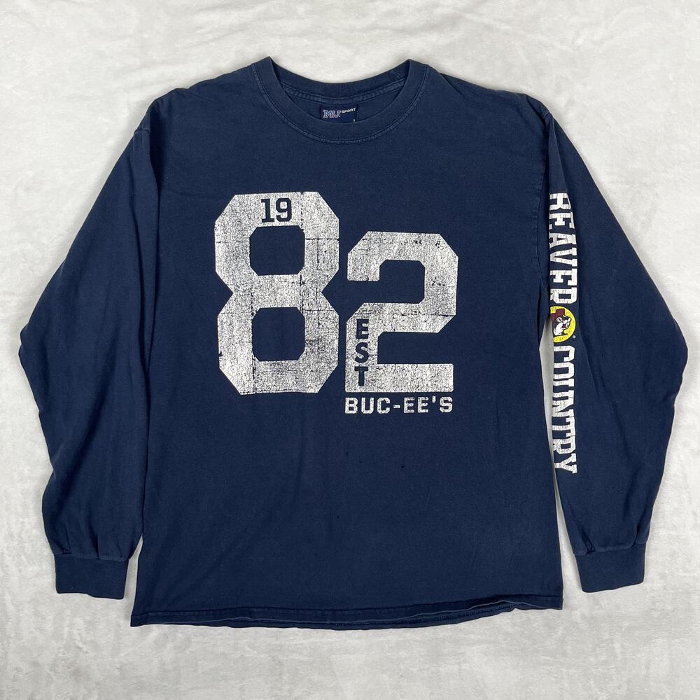 Vintage Buc-ee's Long Sleeve T-Shirt Mens Large Blue 1982 Beaver Country Tee